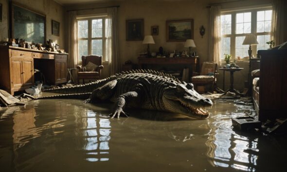 crocodile enters flooded home