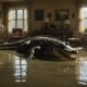 crocodile enters flooded home