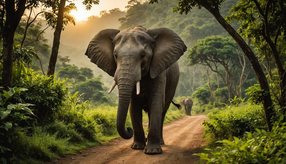 wild elephants greet road