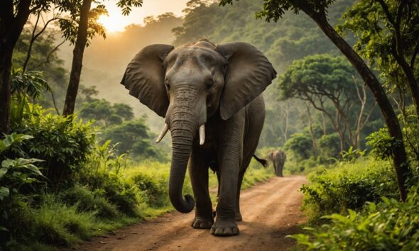 wild elephants greet road