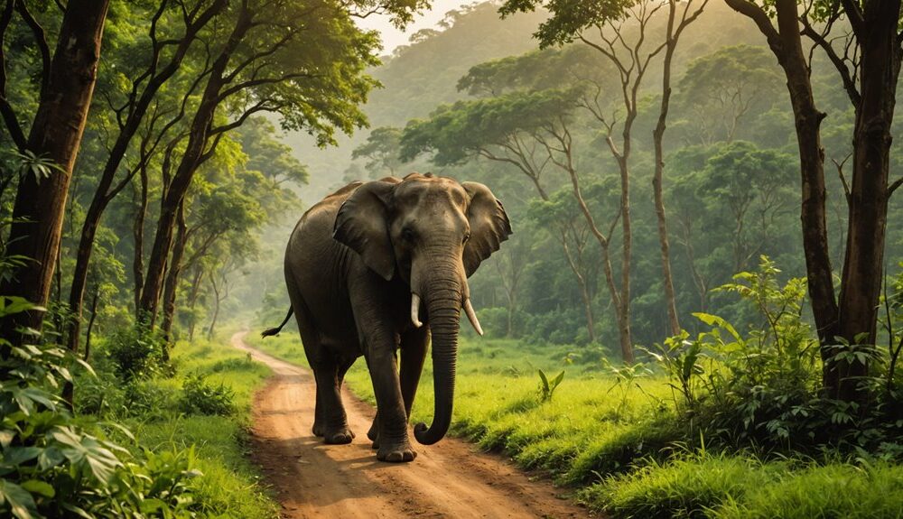 wild elephants on road